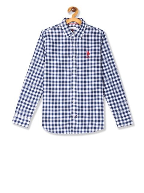 

U.S. Polo Assn. Kids Boys Navy Blue & White Regular Fit Checked Casual Shirt