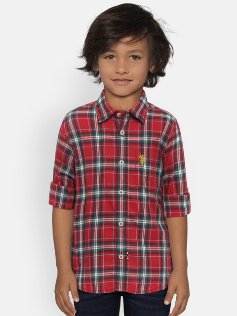 

U.S. Polo Assn. Kids Boys Red Regular Fit Checked Casual Shirt