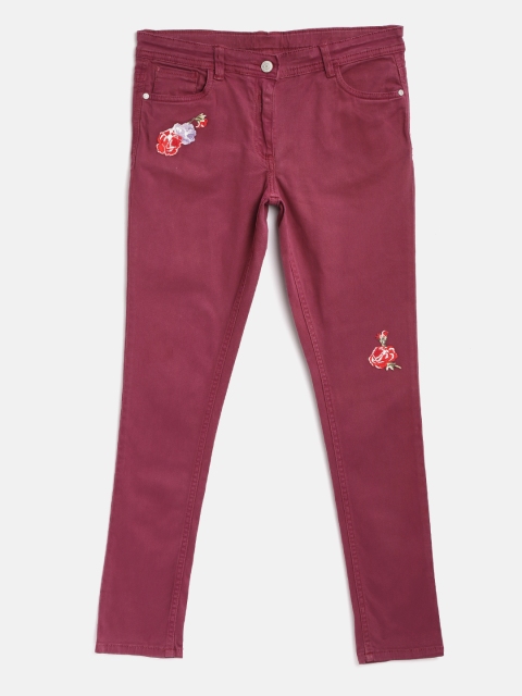 

U.S. Polo Assn. Kids Girls Maroon Bonnie Slim Fit Mid-Rise Clean Look Stretchable Jeans