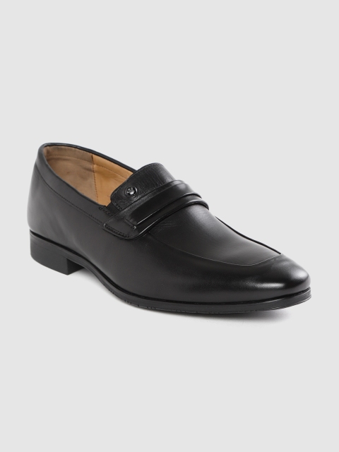 Louis Philippe Men Black Solid Leather Formal Slip-Ons