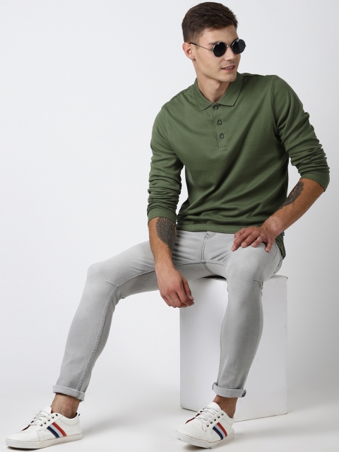 

Blue Saint Men Olive Green Solid Polo Collar T-shirt