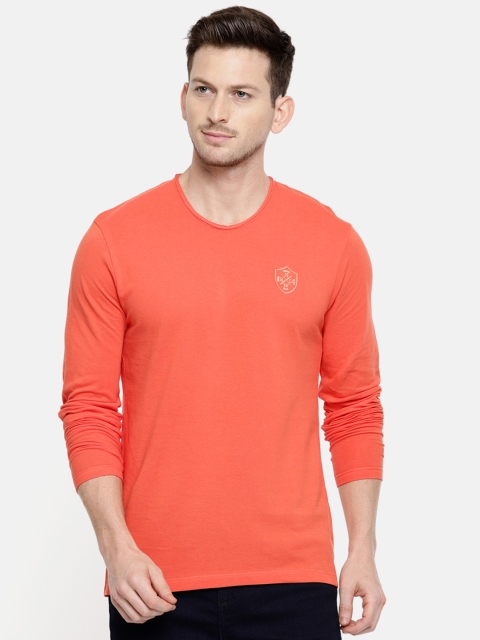 

Being Human Clothing Men Coral Orange Solid Round Neck Pure Cotton T-shirt