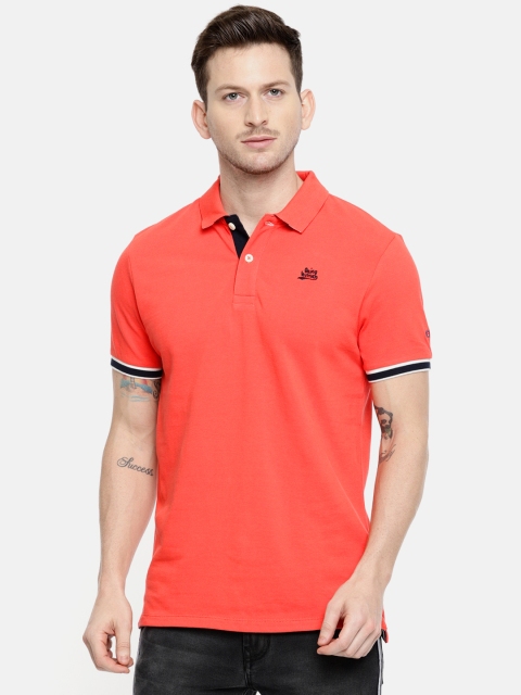 

Being Human Clothing Men Coral Solid Polo Collar T-shirt