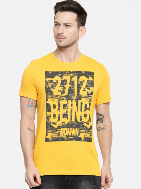 

Being Human Clothing Men Yellow Printed Round Neck T-shirt