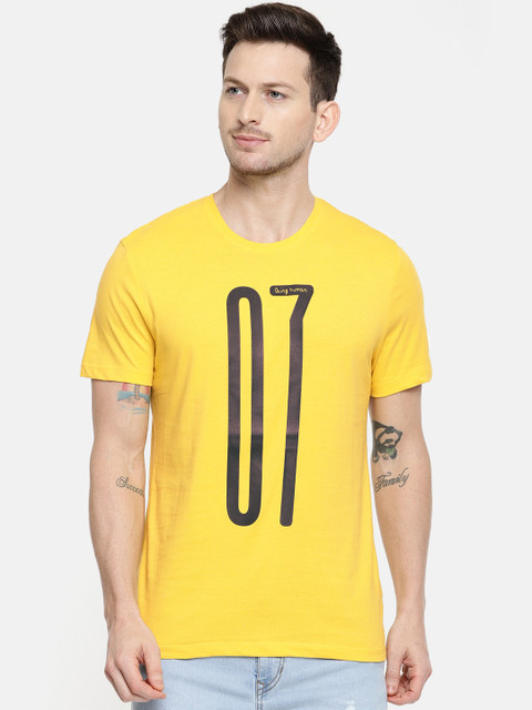 

Being Human Clothing Men Yellow Printed Round Neck T-shirt