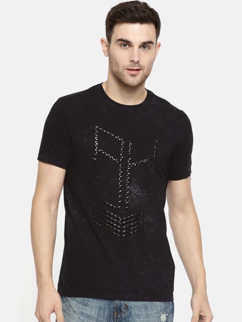 

Being Human Clothing Men Black Embellished Round Neck T-shirt