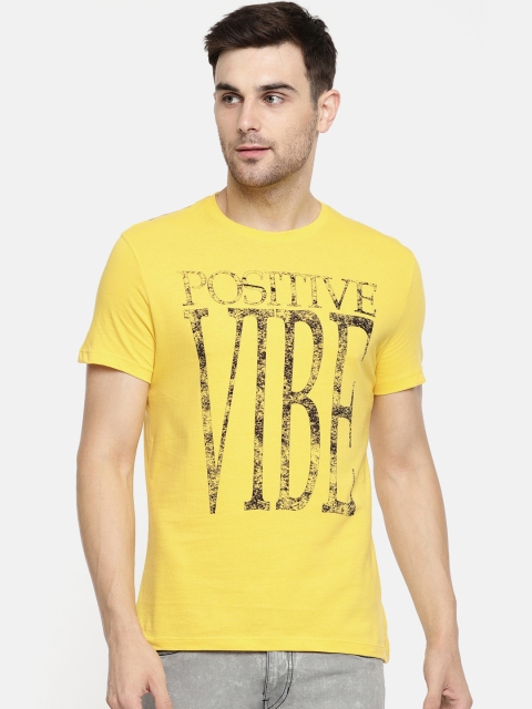 

Being Human Clothing Men Yellow Printed Round Neck T-shirt