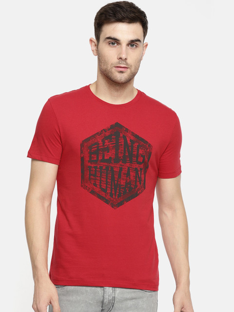 

Being Human Clothing Men Red Printed Round Neck T-shirt