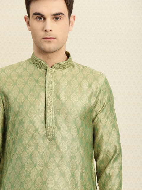 

House of Pataudi Men Green Woven Design Unstitched Kurta Material