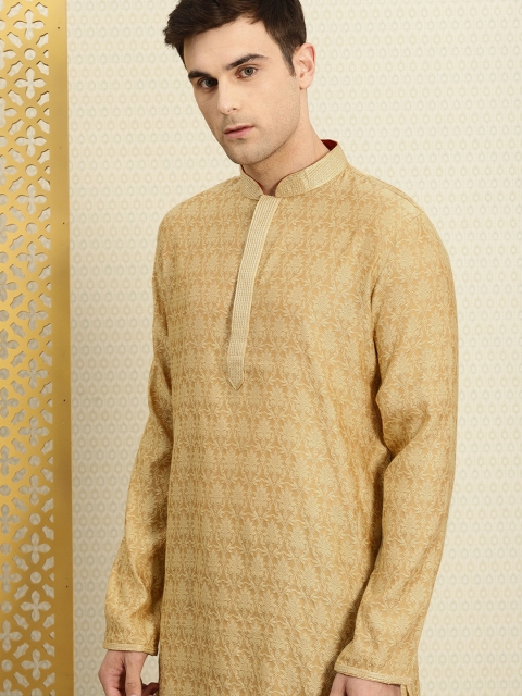 

House of Pataudi Men Beige Woven Design Unstitched Kurta Material