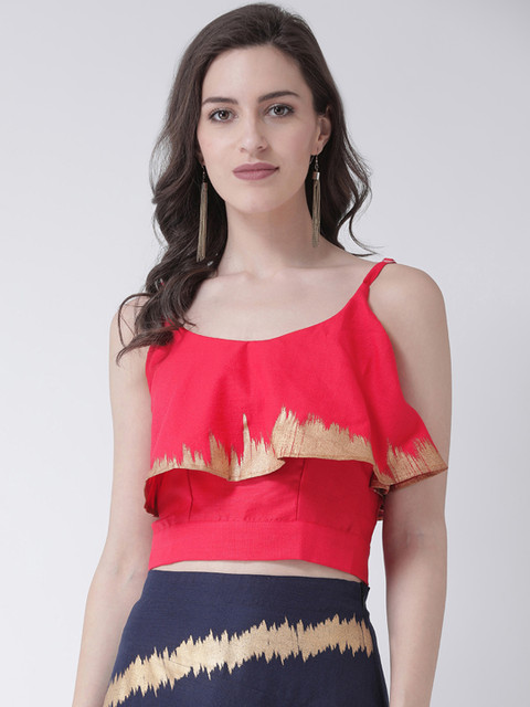 

Pinwheel Women Coral Printed Tiered Crop Pure Cotton Top