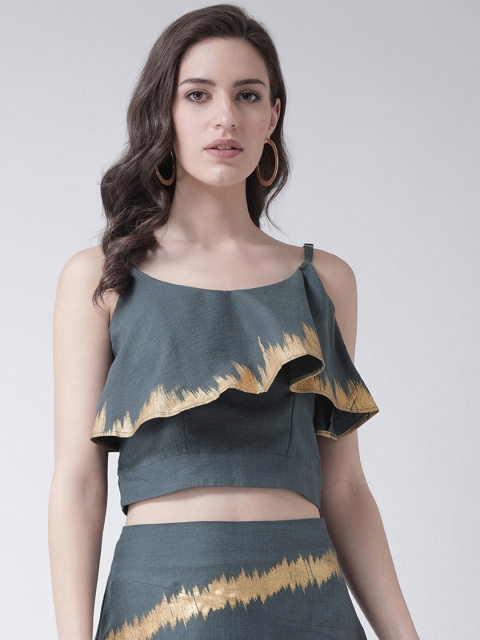 

Pinwheel Women Grey Printed Tiered Crop Top