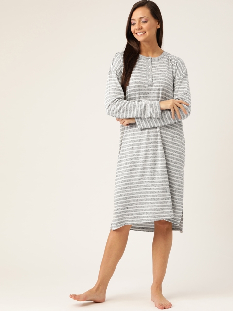 

DressBerry Grey Melange & Off-White Striped Nightdress