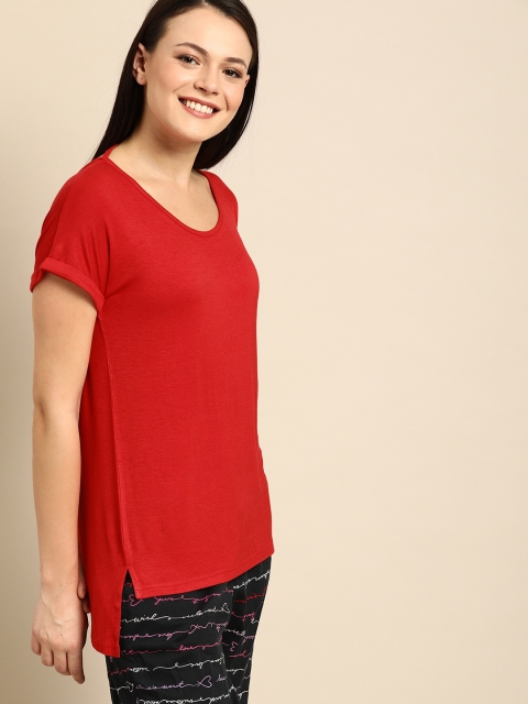 

DressBerry Women Red Solid Round Neck T-shirt