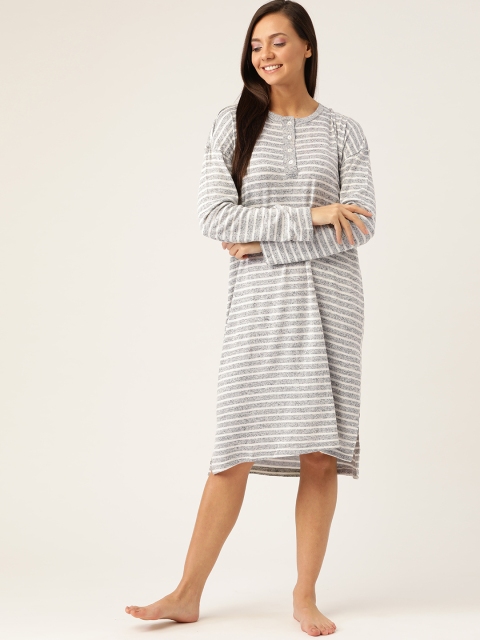 

DressBerry Grey Melange & Off-White Striped Nightdress