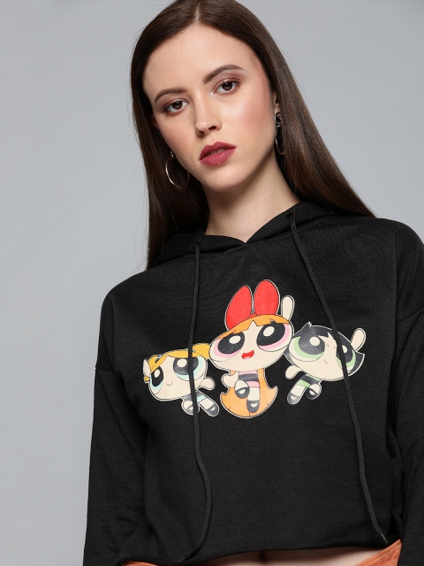 

Powerpuff Girls by Kook N Keech Women Black Printed Hooded Sweatshirt