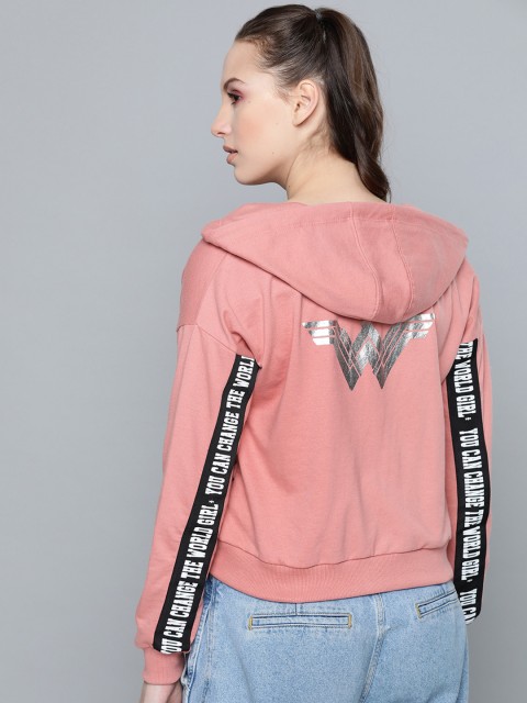 

Wonder Woman Women Peach-Coloured Printed Hooded Sweatshirt