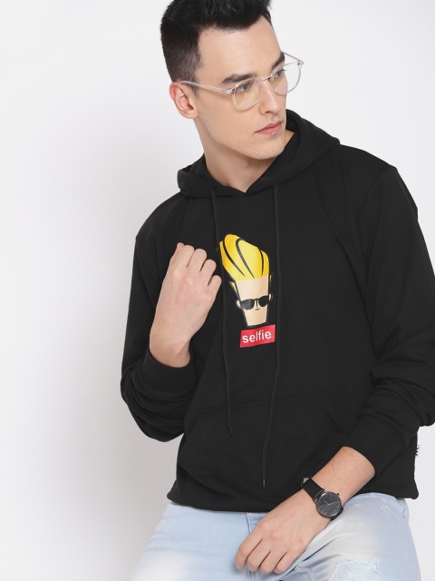 

Johnny Bravo by Kook N Keech Men Black Printed Hooded Sweatshirt