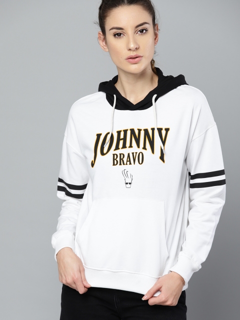 

Johnny Bravo by Kook N Keech Women White & Black Printed Hooded Sweatshirt