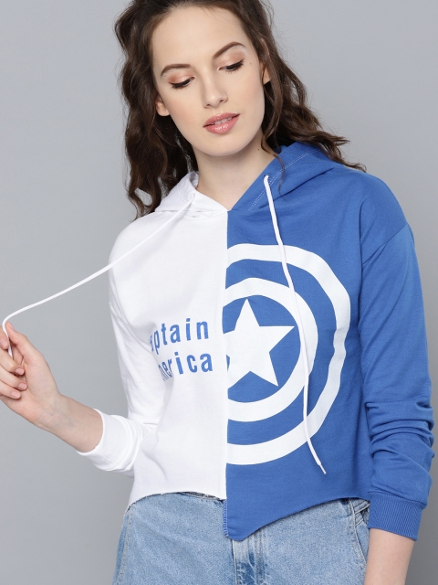 

Kook N Keech Marvel Women Blue & White Printed Hooded Sweatshirt