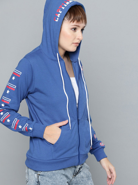 

Kook N Keech Marvel Women Blue Solid Hooded Sweatshirt