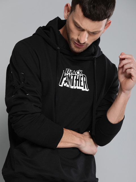 

Kook N Keech Marvel Men Black Printed Hooded Sweatshirt