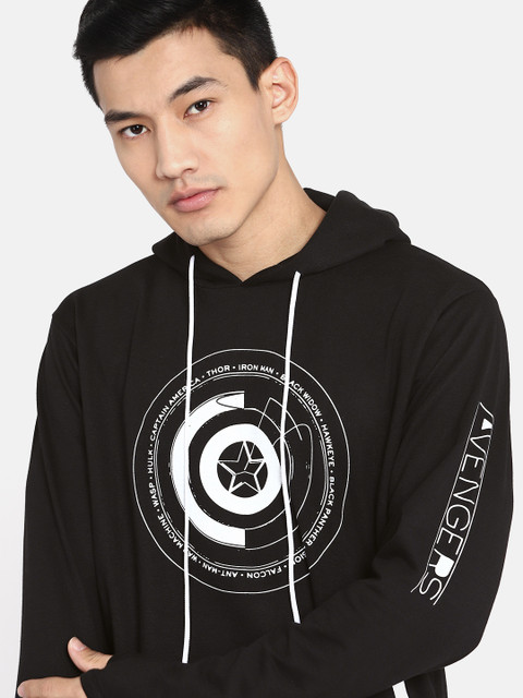 

Kook N Keech Marvel Men Black & White Printed Hooded Sweatshirt