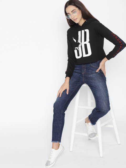 

Johnny Bravo by Kook N Keech Women Black & White Printed Hooded Sweatshirt