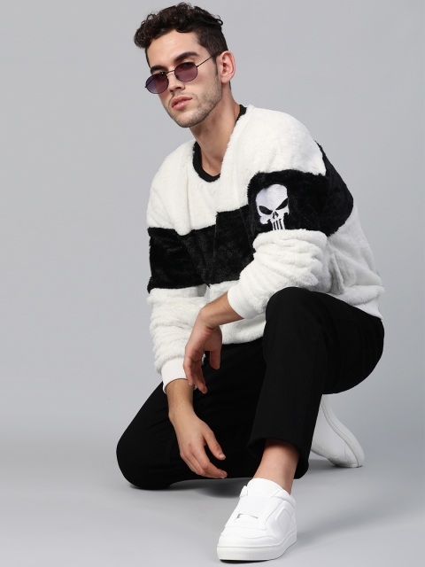 

Kook N Keech Marvel Men Off-White & Black Faux Fur Striped Sweatshirt