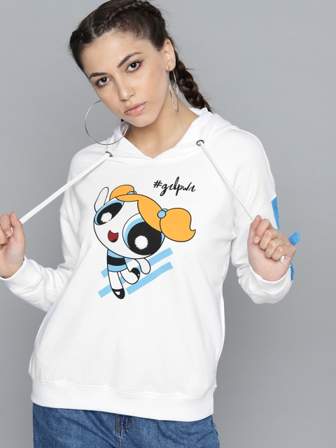 

Powerpuff Girls by Kook N Keech Women White Printed Hooded Sweatshirt