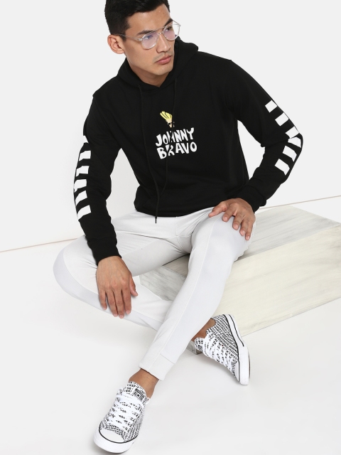 

Johnny Bravo by Kook N Keech Men Black & White Printed Hooded Sweatshirt