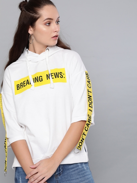 

Kook N Keech Women White Solid Hooded Sweatshirt