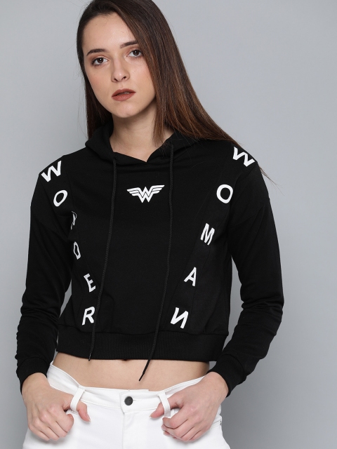 

Kook N Keech Wonder Woman Black & White Printed Hooded Cropped Sweatshirt