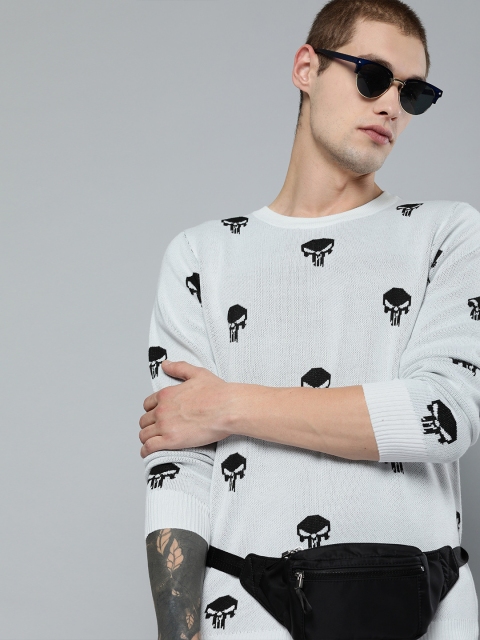 

Kook N Keech Marvel Punisher Men White & Black Printed Pullover Sweater