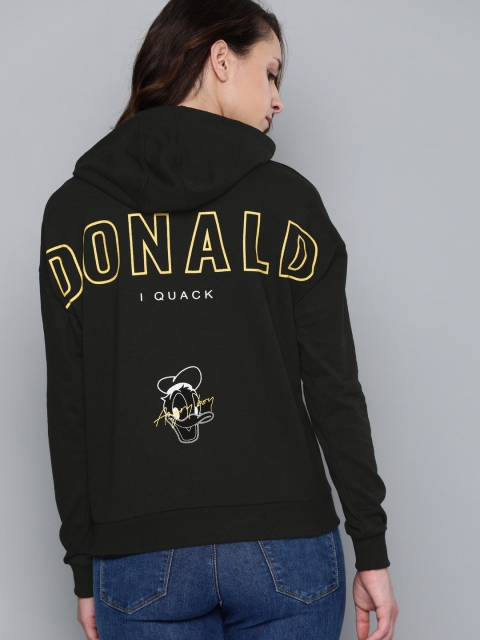 

Kook N Keech Disney Donald Duck Women Black Printed Hooded Sweatshirt