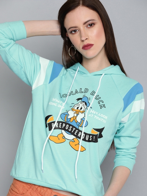 

Kook N Keech Disney Women Turquoise Blue Printed Hooded Sweatshirt