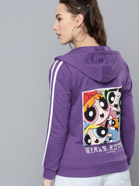 

Powerpuff Girls by Kook N Keech Women Purple Printed Back Hooded Sweatshirt