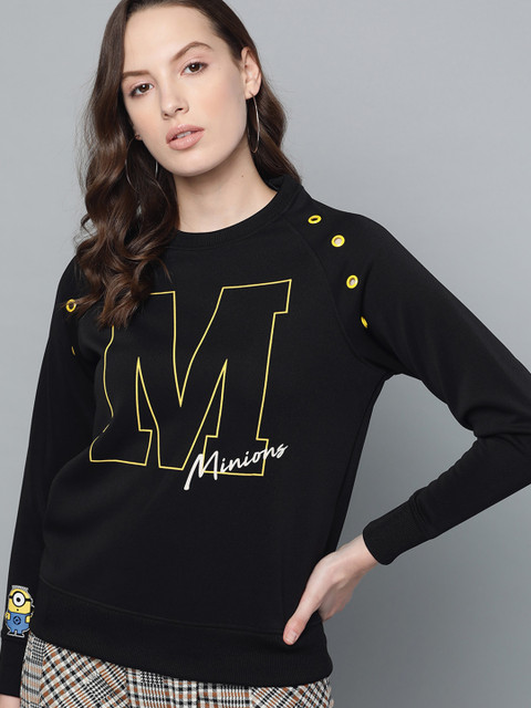 

Minions by Kook N Keech Women Black & Yellow Printed Sweatshirt