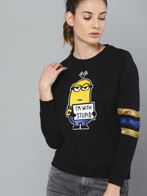 

Minions by Kook N Keech Women Black & Yellow Printed Sweatshirt