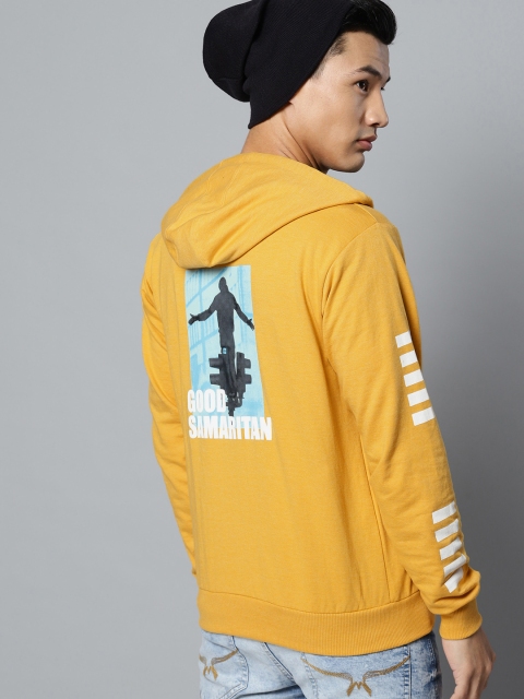 

Kook N Keech Men Yellow Printed Back Hooded Sweatshirt