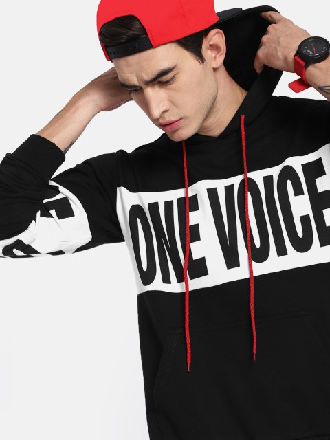 

Kook N Keech Men Black & White Printed Hooded Sweatshirt