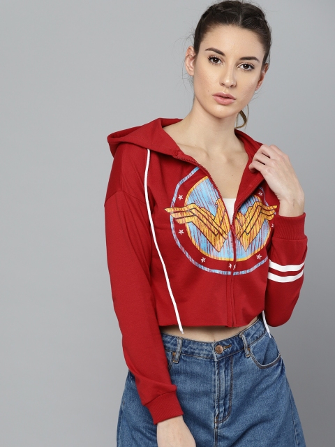 

Wonder Woman Red Printed Hooded Crop Sweatshirt