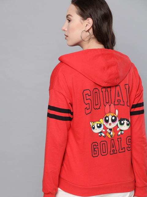 

Powerpuff Girls by Kook N Keech Women Red & Black Printed Back Hooded Sweatshirt