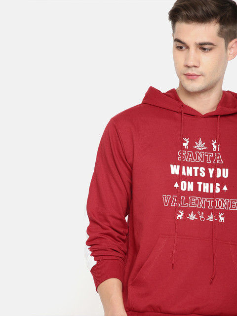 

Kook N Keech Men Red & White Printed Hooded Sweatshirt