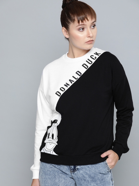 

Kook N Keech Disney Women Black & White Donald Duck Print & Colourblocked Sweatshirt