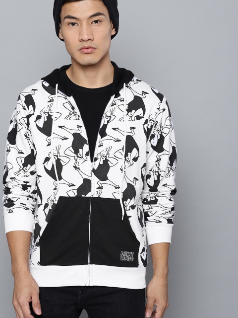 

Johnny Bravo by Kook N Keech Men White & Black Printed Hooded Sweatshirt