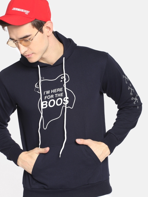 

Kook N Keech Men Navy Blue Printed Hooded Sweatshirt