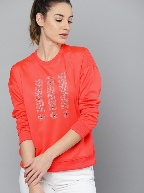 

Kook N Keech Women Coral Red Embellished Sweatshirt