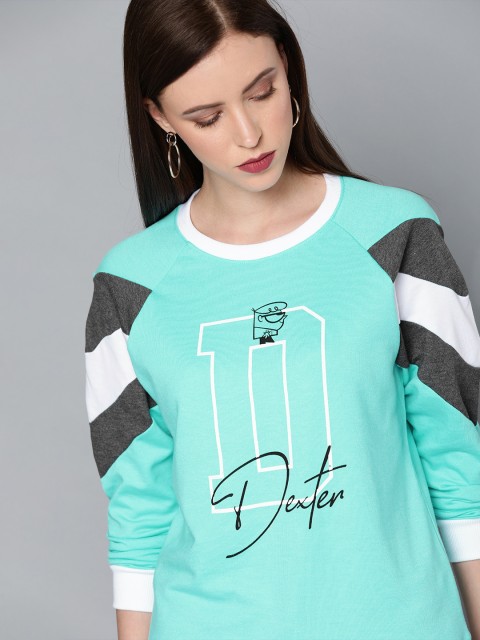 

Dexter by Kook N Keech Women Turquoise Blue Printed Pullover Sweatshirt