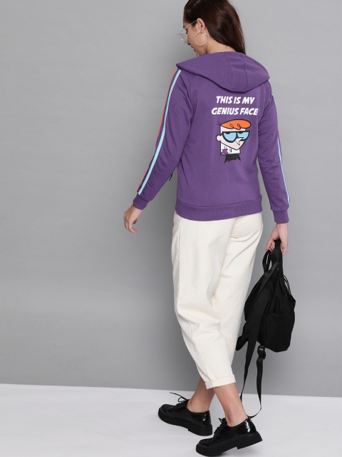 

Dexter by Kook N Keech Women Purple Printed Back Hooded Sweatshirt